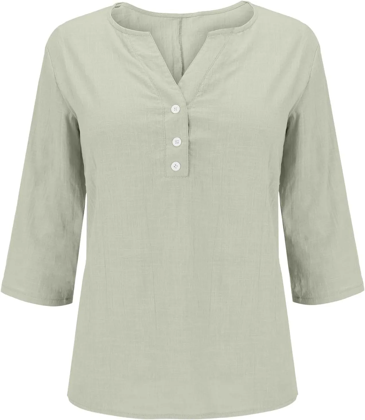 3/4 Sleeve Shirts for Women Trendy Linen V-Neck Button Down Solid Tops Casual Loose Fit Summer Breathable Blouse 2025