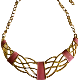 80s Monet Gold and Pink Enamel Statement Necklace