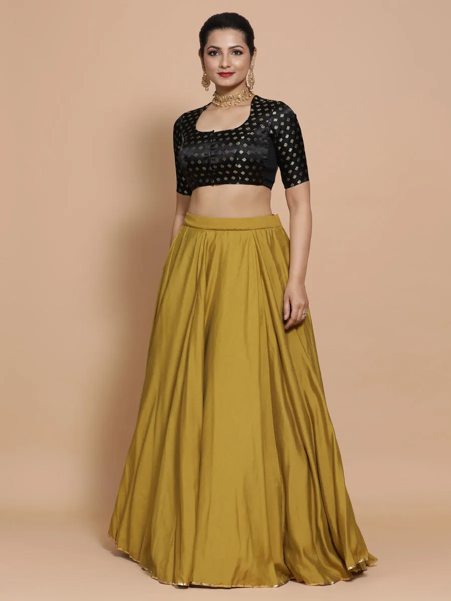 Afreen x Tyohaar | Elbow Sleeves Satin Viscose Saree Blouse in Black Butta Fabric
