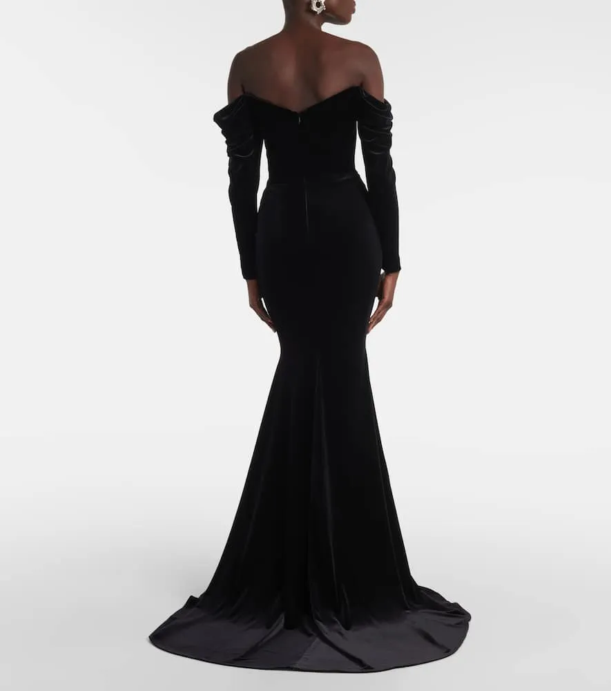 Alex Perry Draped off-shoulder velvet gown