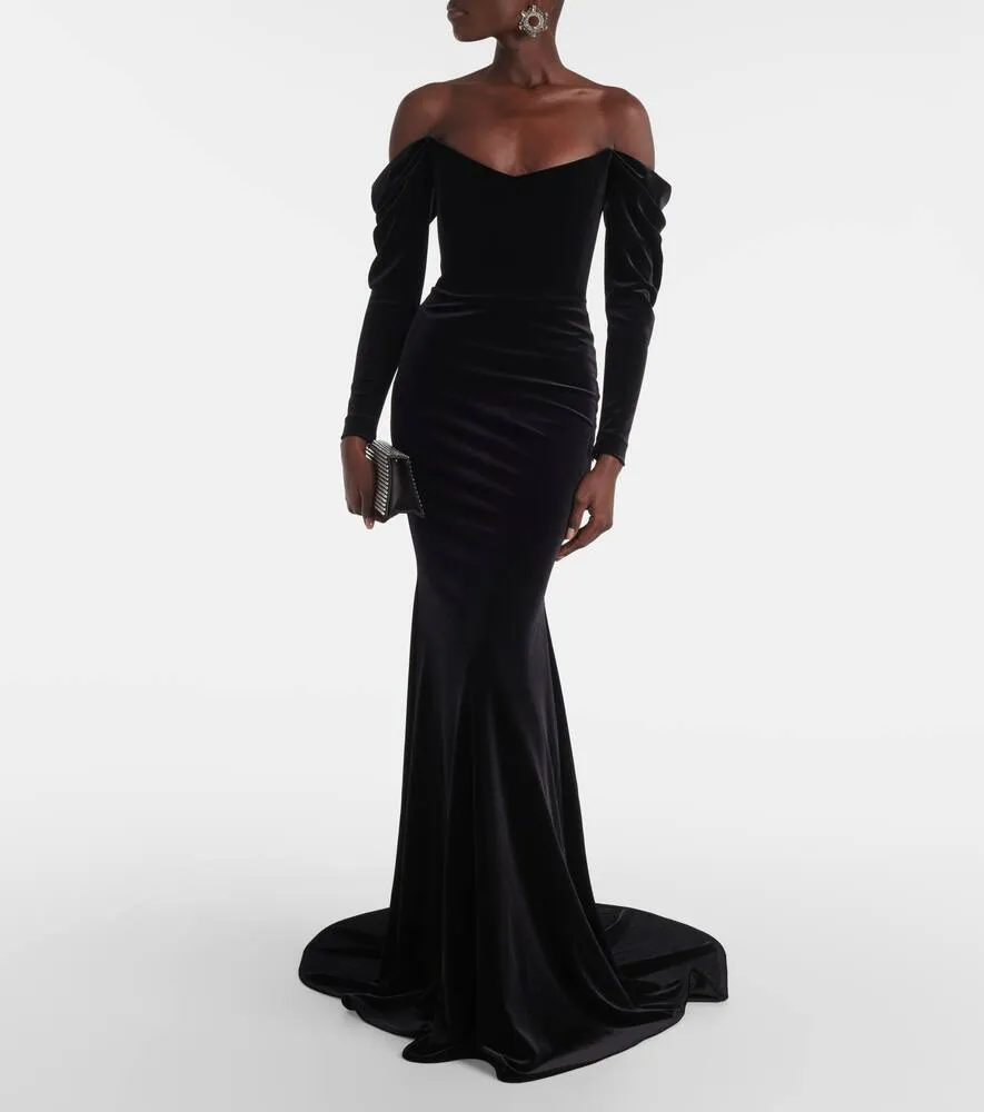Alex Perry Draped off-shoulder velvet gown