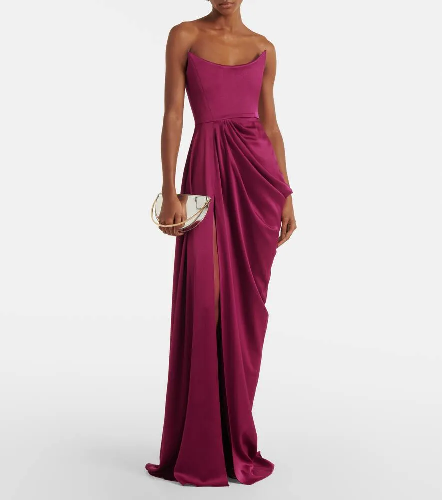 Alex Perry Draped satin cr√É¬™pe bustier gown