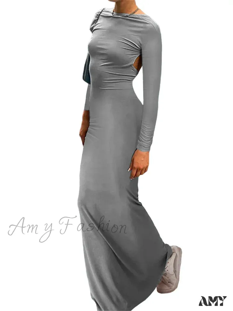 Amy Fashion - Fashion Sexy Women Backless  Sleeve Fishtail Hem Solid Color Party Beach Club Streetwear Vestido