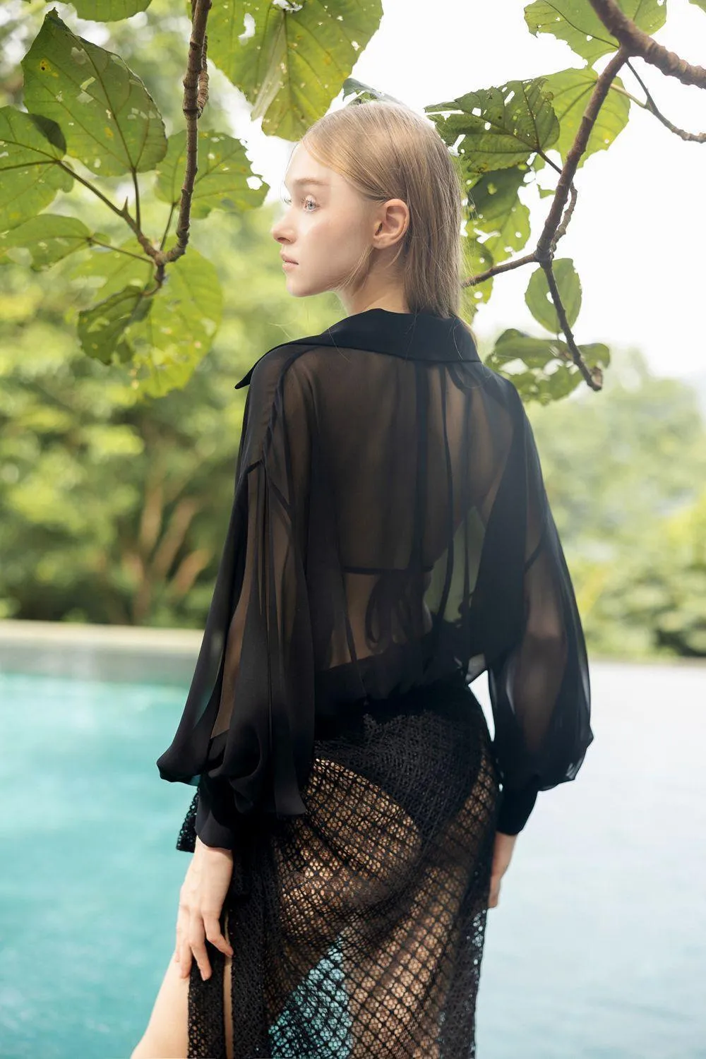 Angelica Slit See-Through Lace Floor Length Skirt