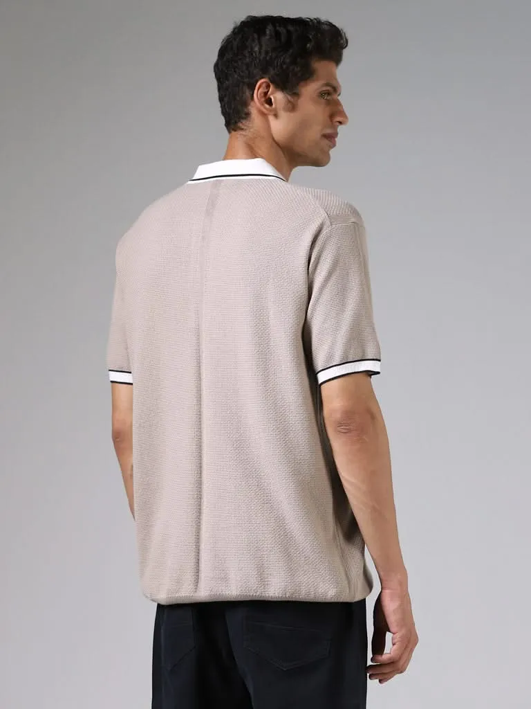 Ascot Beige Textured Relaxed-Fit Polo T-Shirt