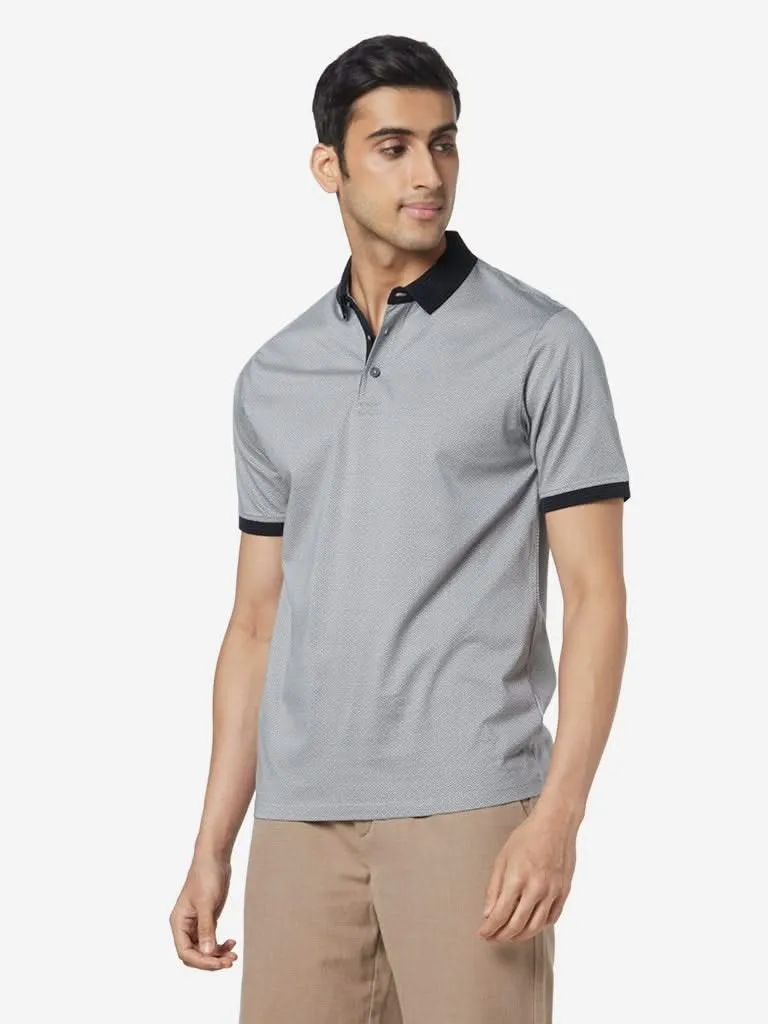 Ascot Grey Relaxed-Fit Textured Polo T-Shirt