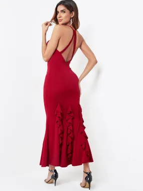 Backless Design Halter Maxi Dresses