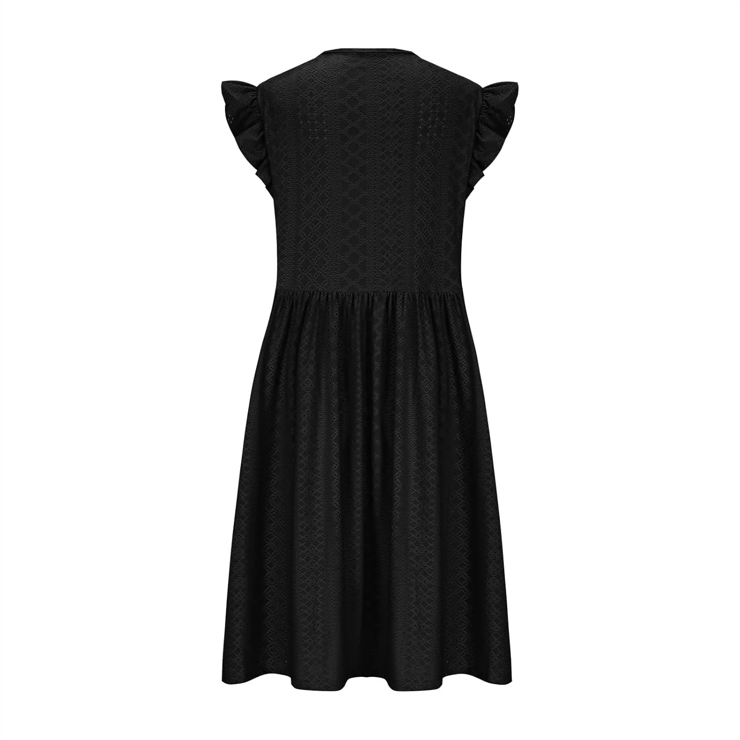 Borniu Women's 2025 Summer Cap Sleeve Midi Dress V Neck A-Line Ruffle Tiered Eyelet Casual Dresses Hollow Out Mesh Sundress
