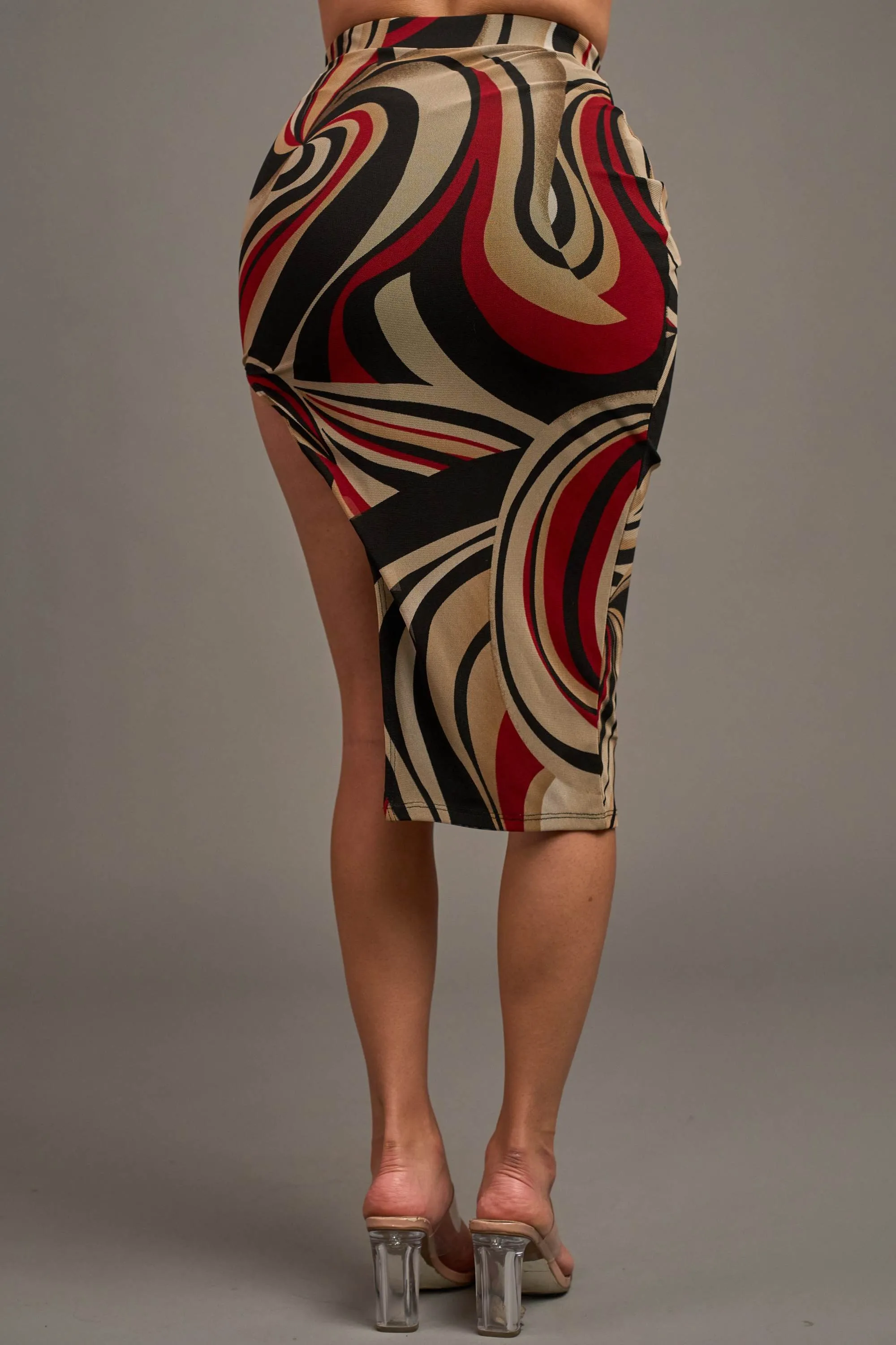 CHIC ABSTRACT MESH CROP TOP & KNEE SKIRT SETS