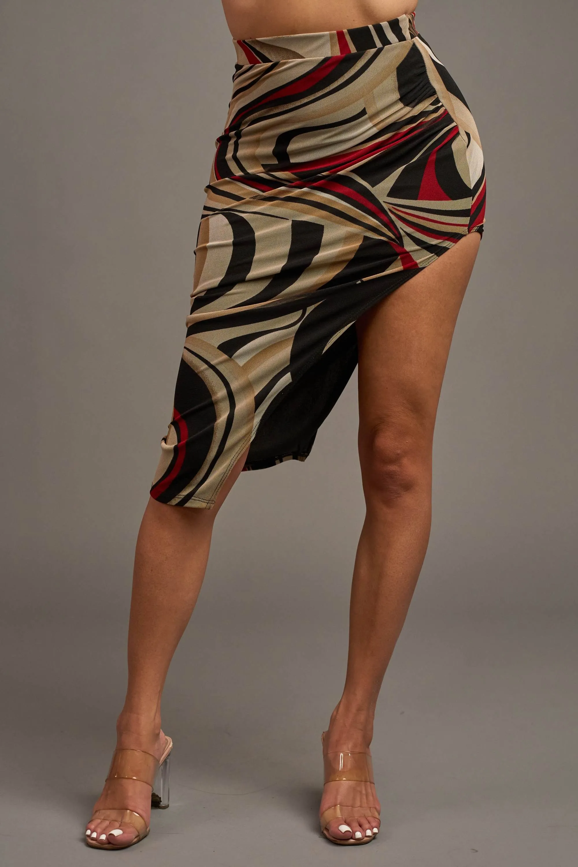 CHIC ABSTRACT MESH CROP TOP & KNEE SKIRT SETS