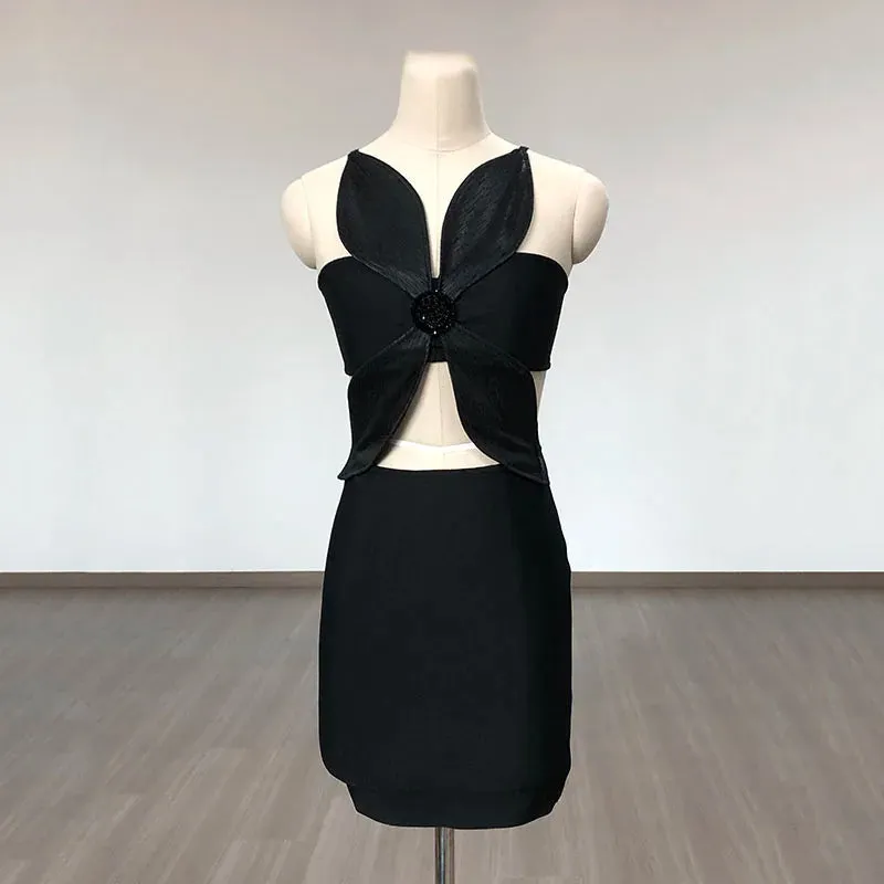 Chic Floral Embellished Bandage Short Dress