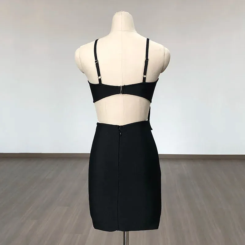 Chic Floral Embellished Bandage Short Dress