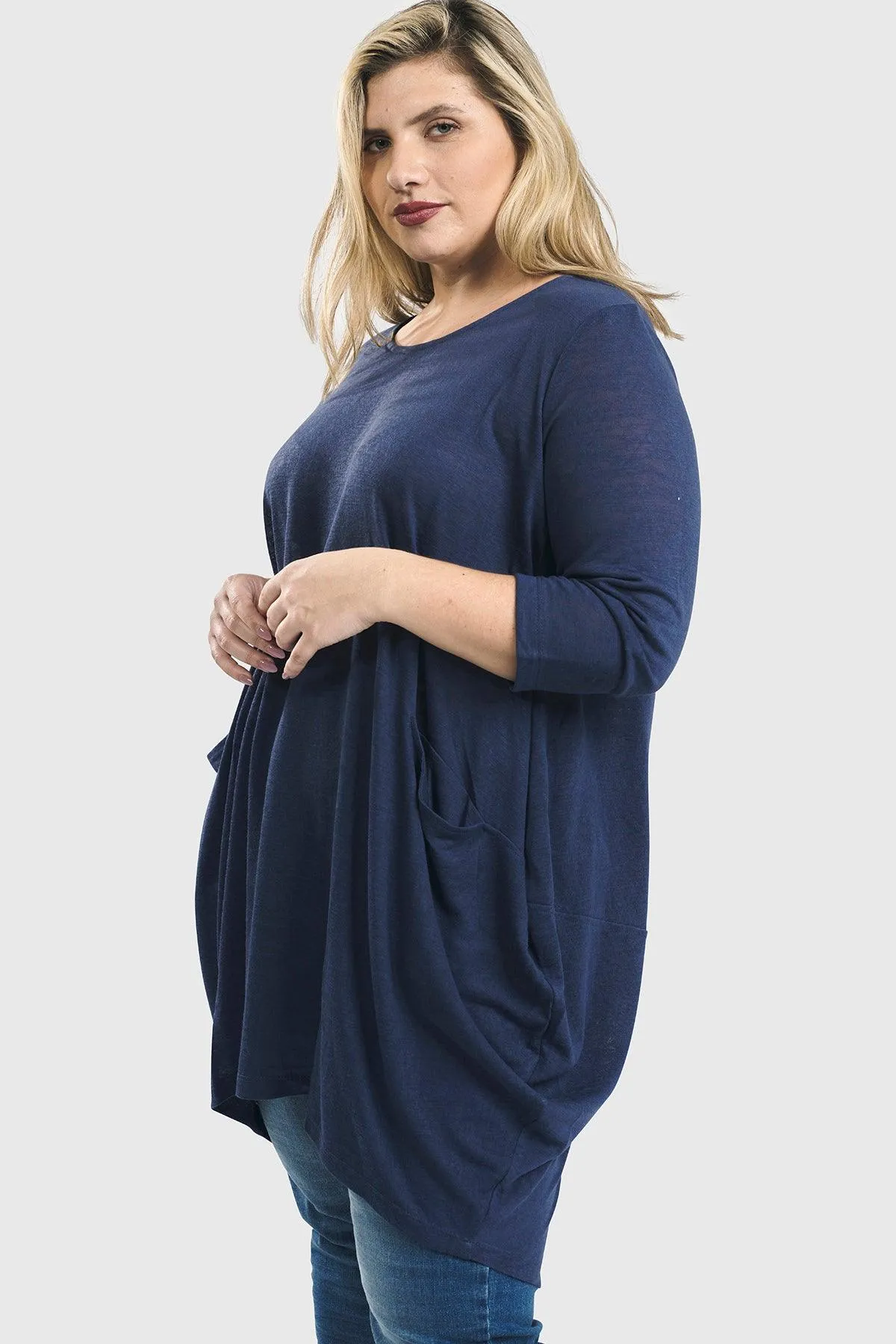 Cocoon Tunic Top, Soft Navy