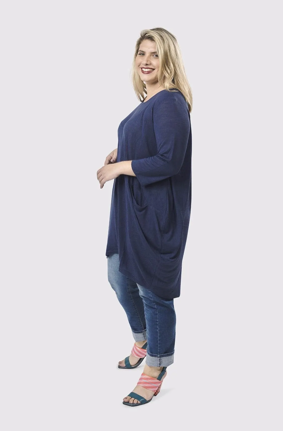 Cocoon Tunic Top, Soft Navy