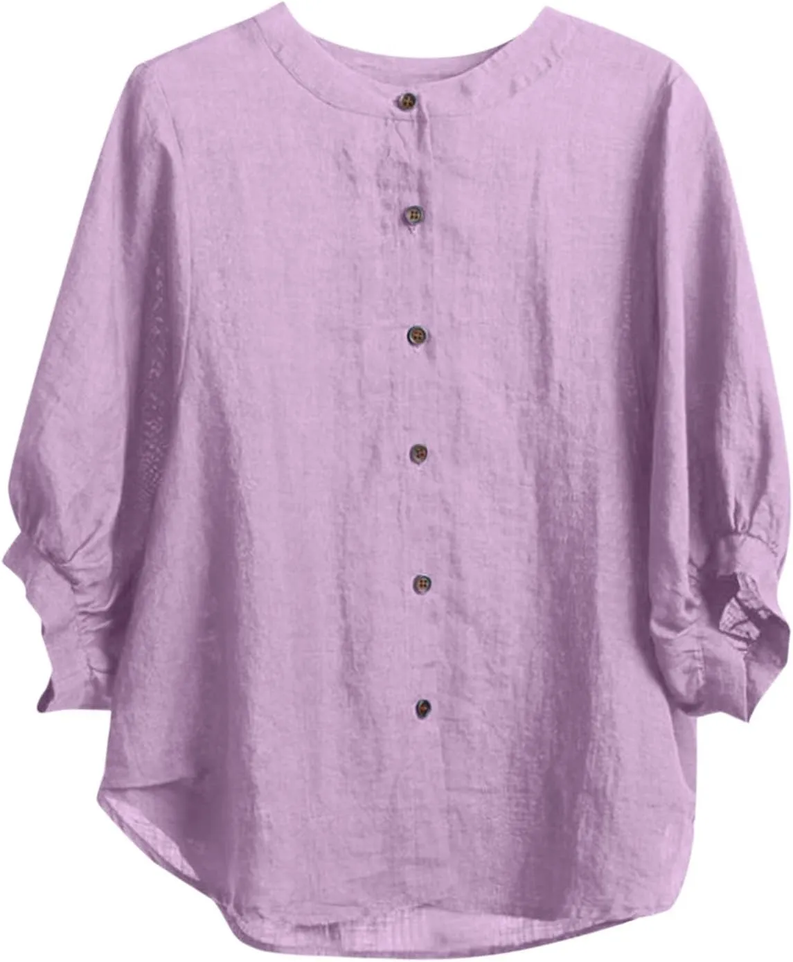 Cotton and Linen Shirts for Women 3/4 Length Sleeve Tops Crew Neck Summer Casual Loose Fit Breathable Blouse Tees