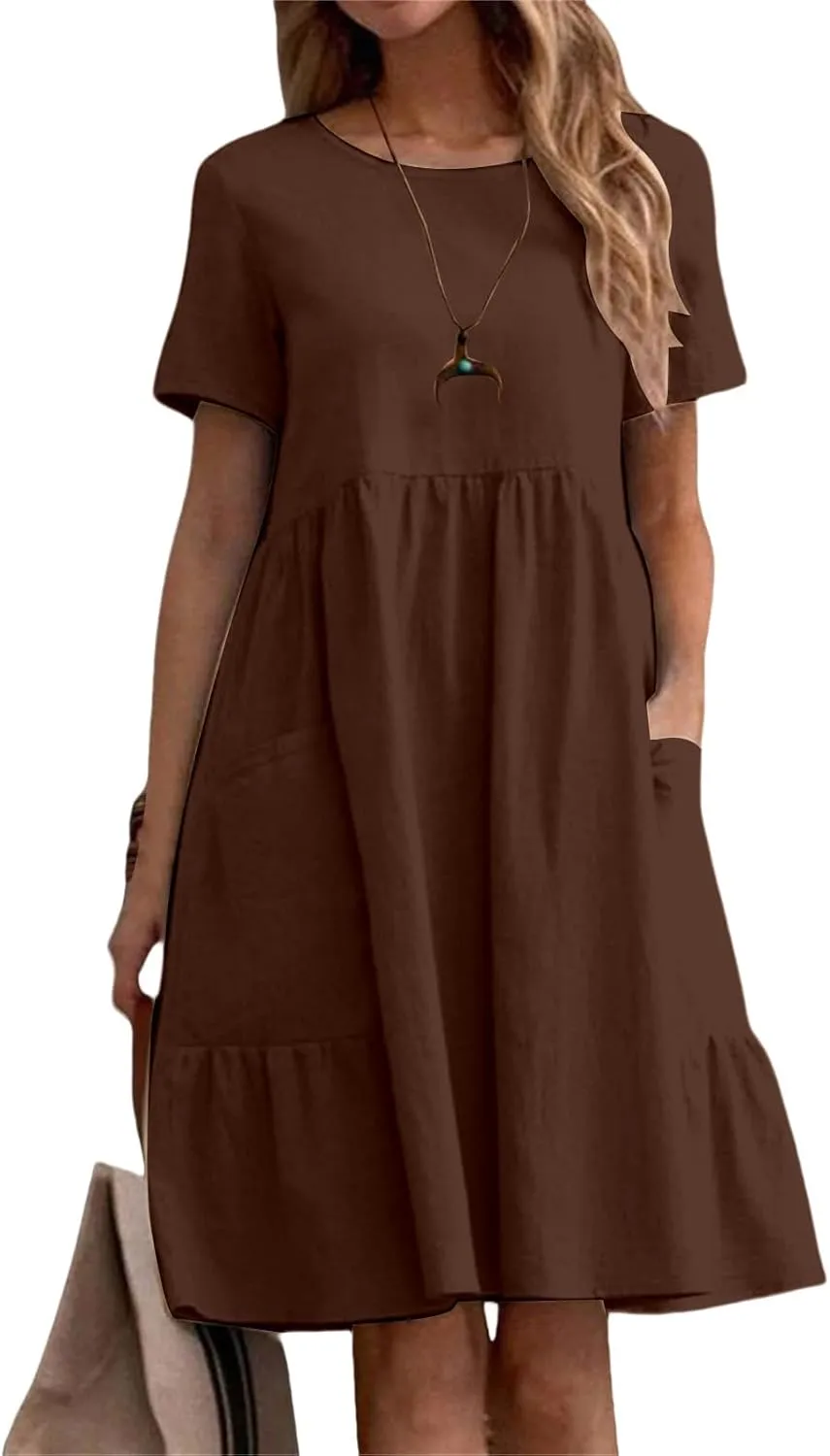Cotton Linen Dresses Women Loose Fitting Dress Womens Dresses Tshirt Dress with Pockets Plus Size Sundresses