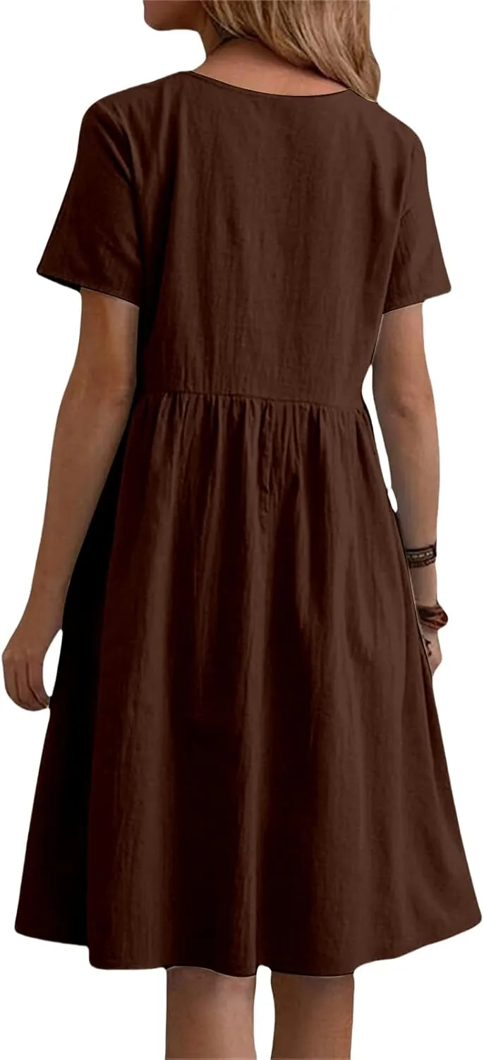 Cotton Linen Dresses Women Loose Fitting Dress Womens Dresses Tshirt Dress with Pockets Plus Size Sundresses