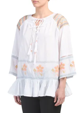 CUPIO Embroidered Split Neck Tunic