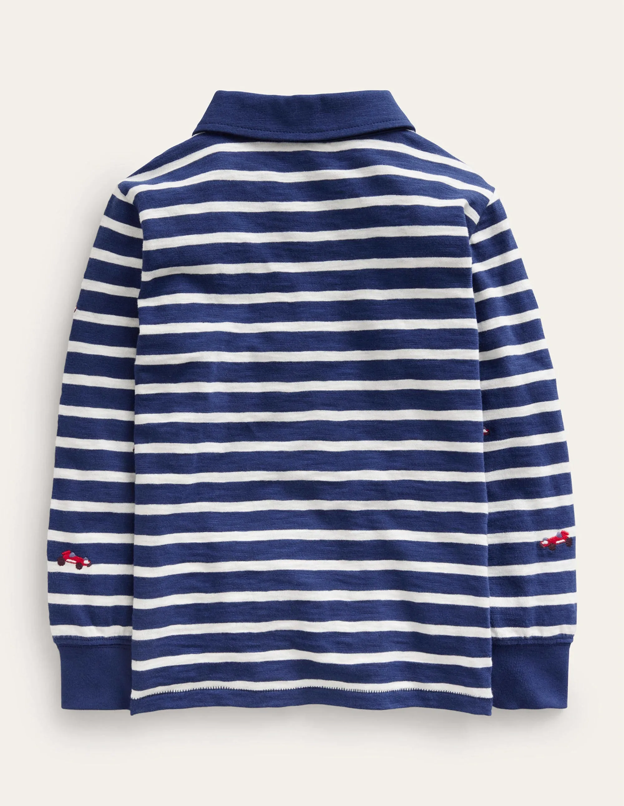 Embroidery Slub Polo-Ivory/Navy Cars