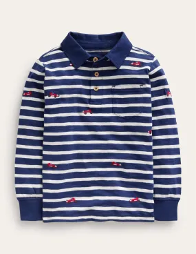 Embroidery Slub Polo-Ivory/Navy Cars