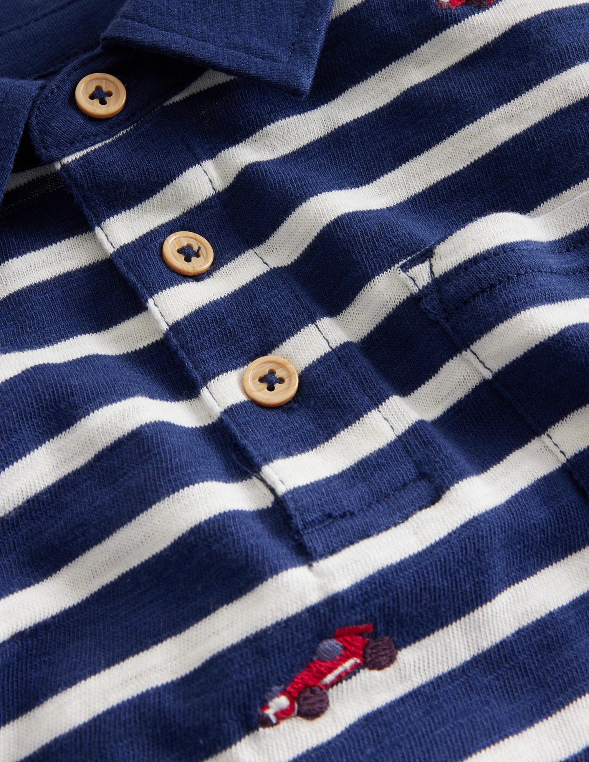 Embroidery Slub Polo-Ivory/Navy Cars