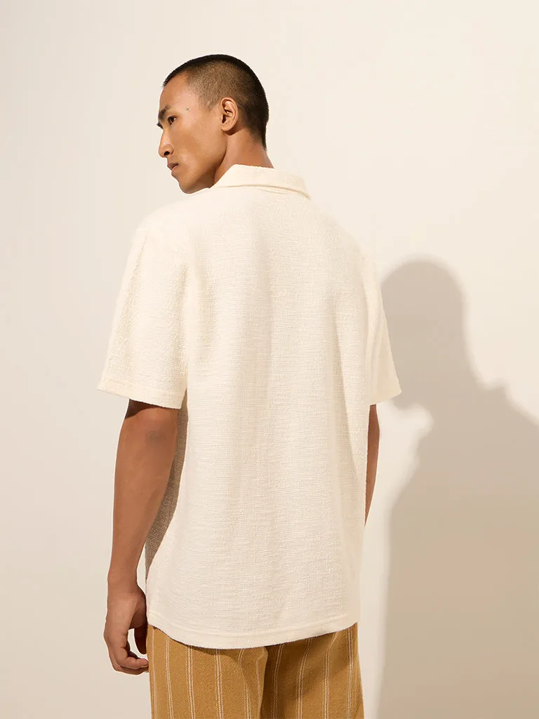 ETA Off-White Knit-Textured Relaxed-Fit Cotton Polo T-Shirt