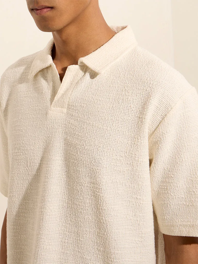 ETA Off-White Knit-Textured Relaxed-Fit Cotton Polo T-Shirt