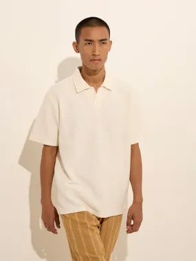 ETA Off-White Knit-Textured Relaxed-Fit Cotton Polo T-Shirt