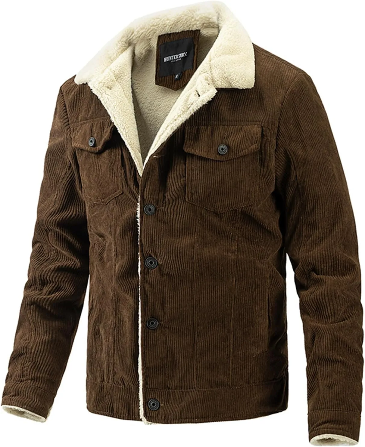 evzosrz Men's Corduroy Sherpa Lined Trucker Jacket Lapel Button Down Winter Varsity Coat Fall Winter Soft Outwear with Pocket