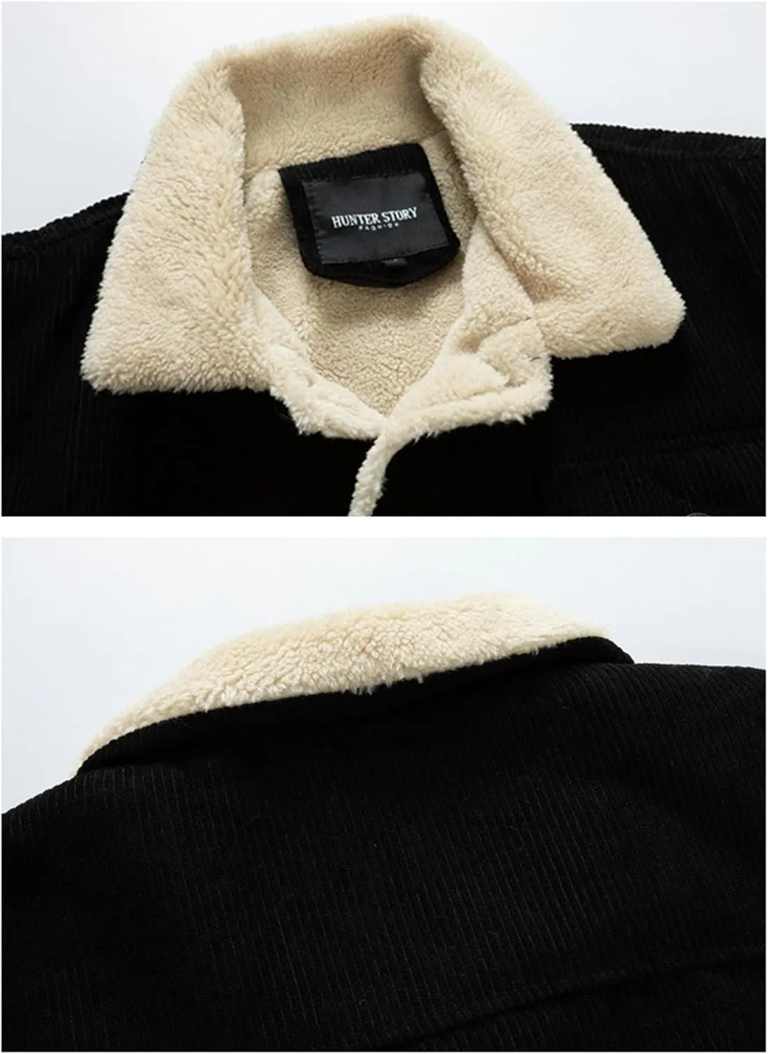 evzosrz Men's Corduroy Sherpa Lined Trucker Jacket Lapel Button Down Winter Varsity Coat Fall Winter Soft Outwear with Pocket