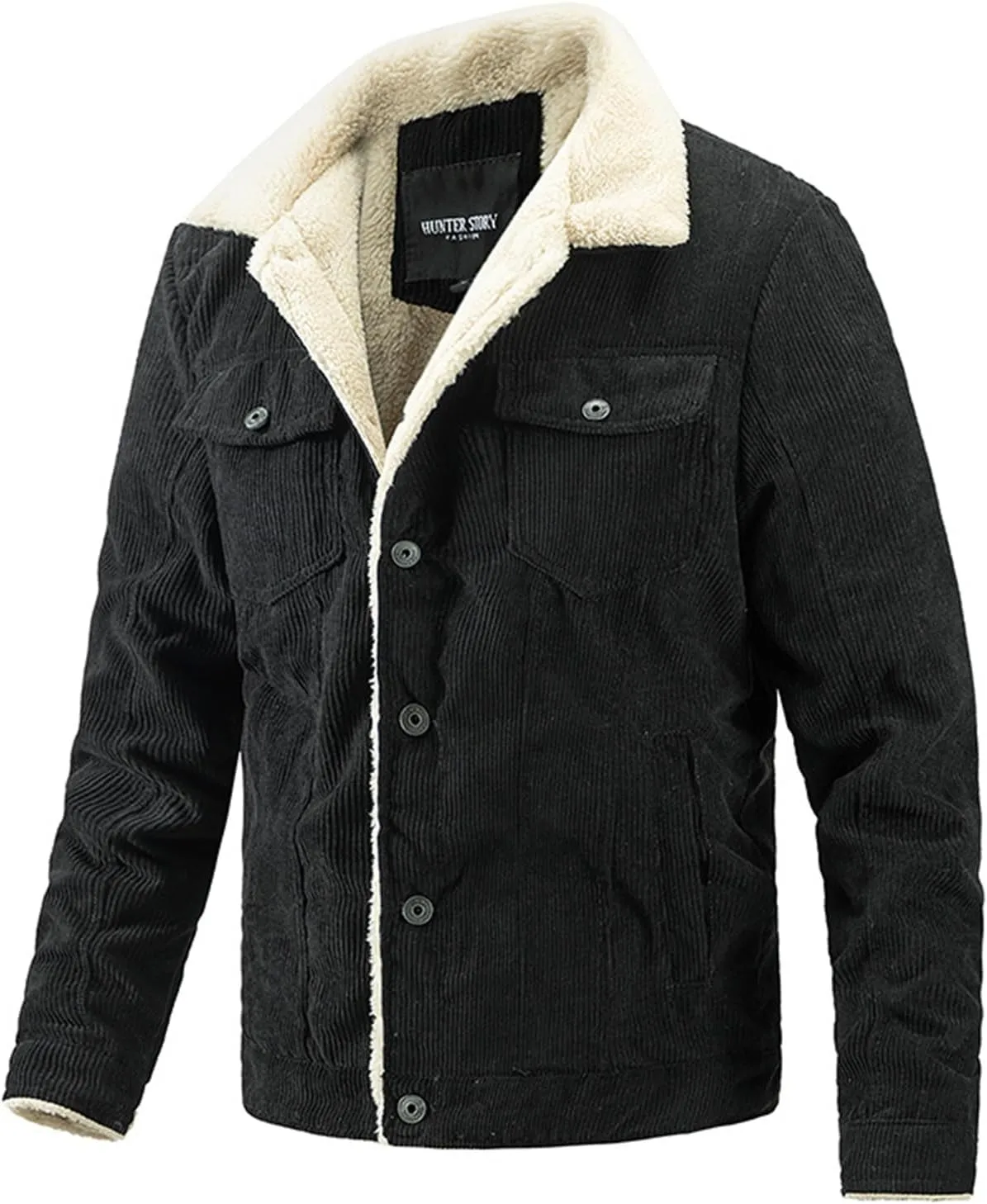 evzosrz Men's Corduroy Sherpa Lined Trucker Jacket Lapel Button Down Winter Varsity Coat Fall Winter Soft Outwear with Pocket