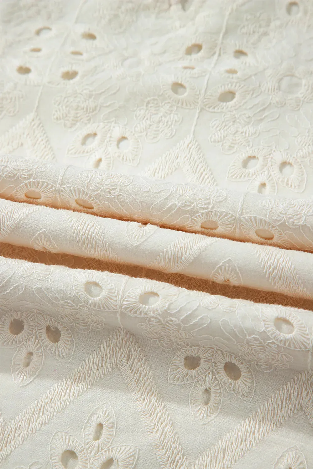 Eyelet Embroidered Short Sleeve Spring Blouse