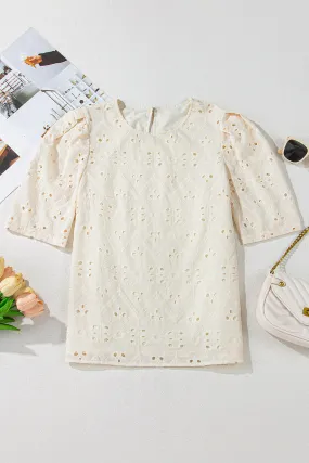 Eyelet Embroidered Short Sleeve Spring Blouse