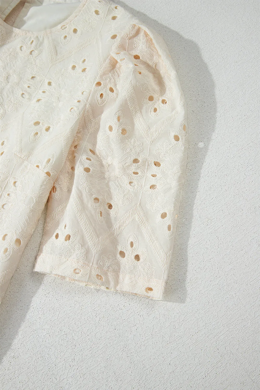 Eyelet Embroidered Short Sleeve Spring Blouse