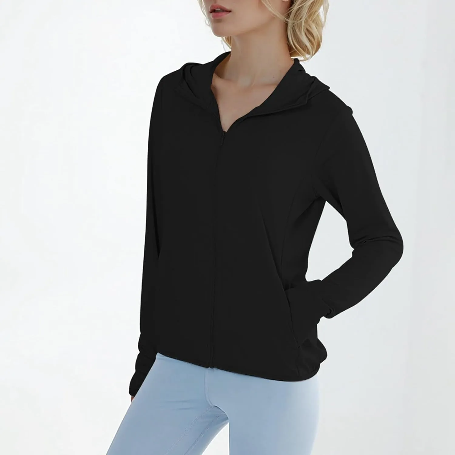 Ladies' Pure Color Sun Protective Fishing Hoodie Jacket | Breathable Ice Silk Chunky Oversized Knit Cardigan