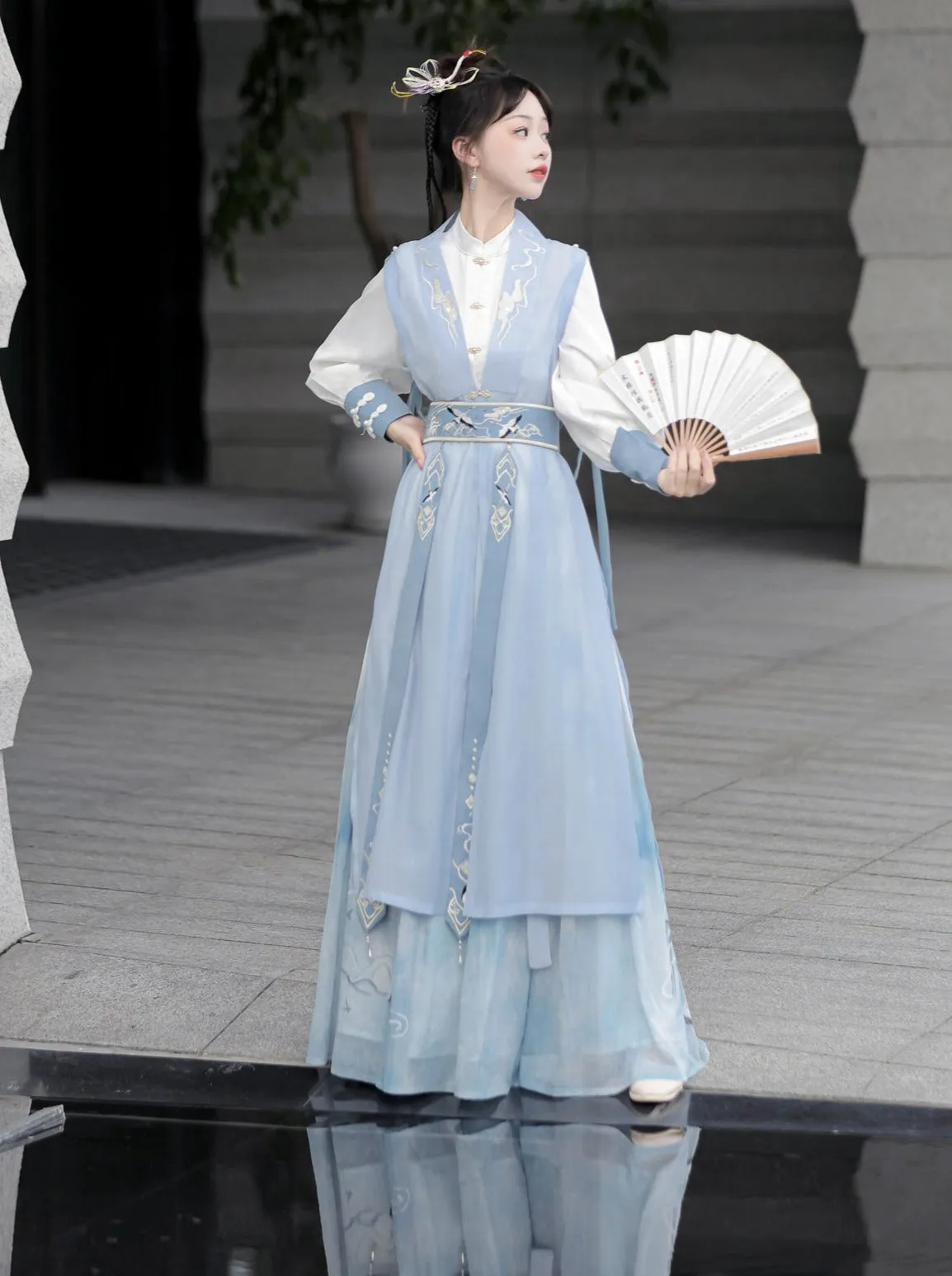 Light Vest Long Design   Blouse China China Belt   Blue China Tassel Skirt