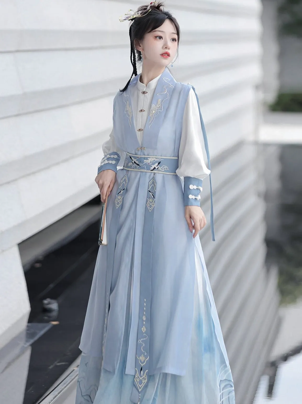 Light Vest Long Design   Blouse China China Belt   Blue China Tassel Skirt