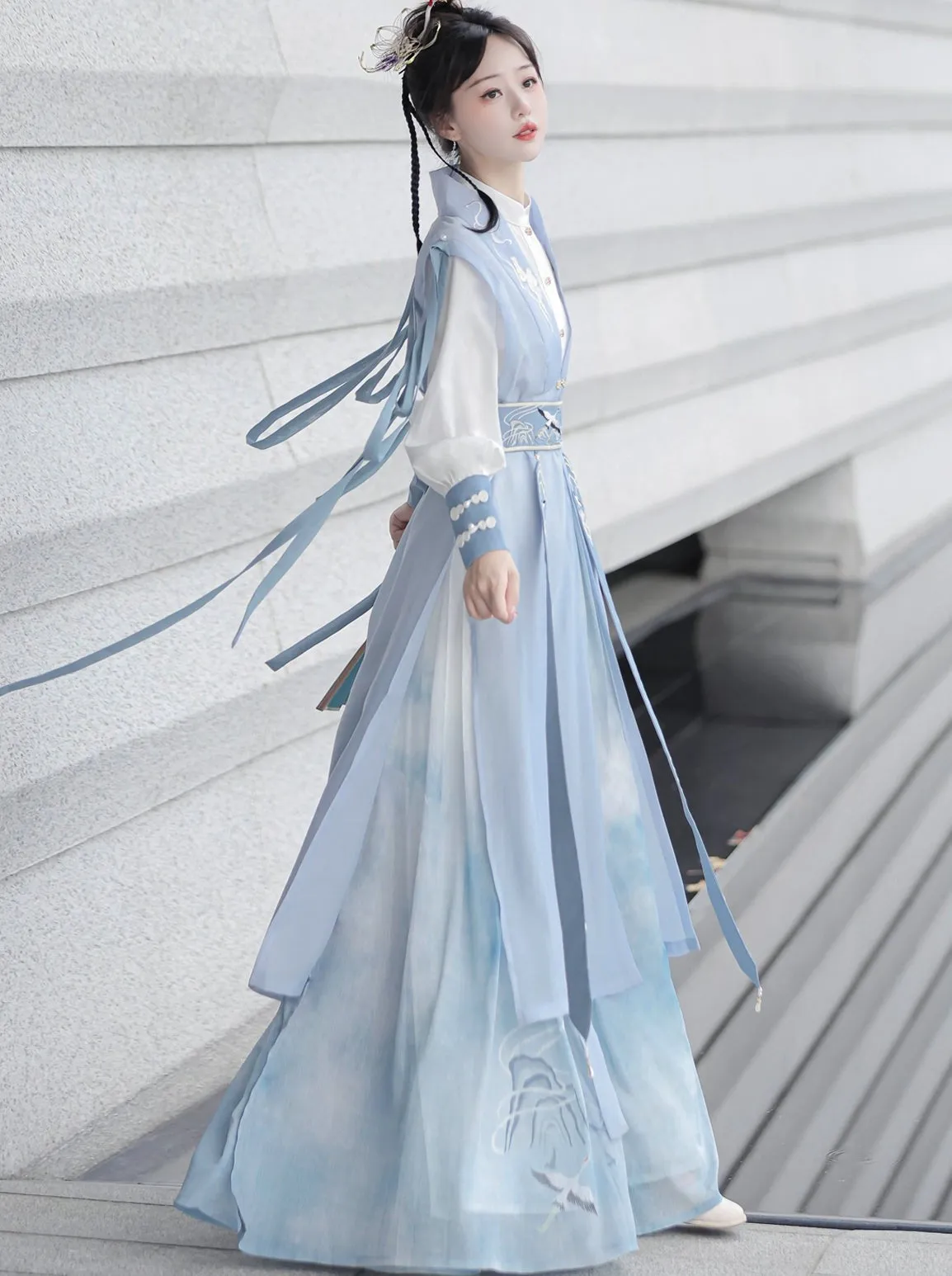 Light Vest Long Design   Blouse China China Belt   Blue China Tassel Skirt