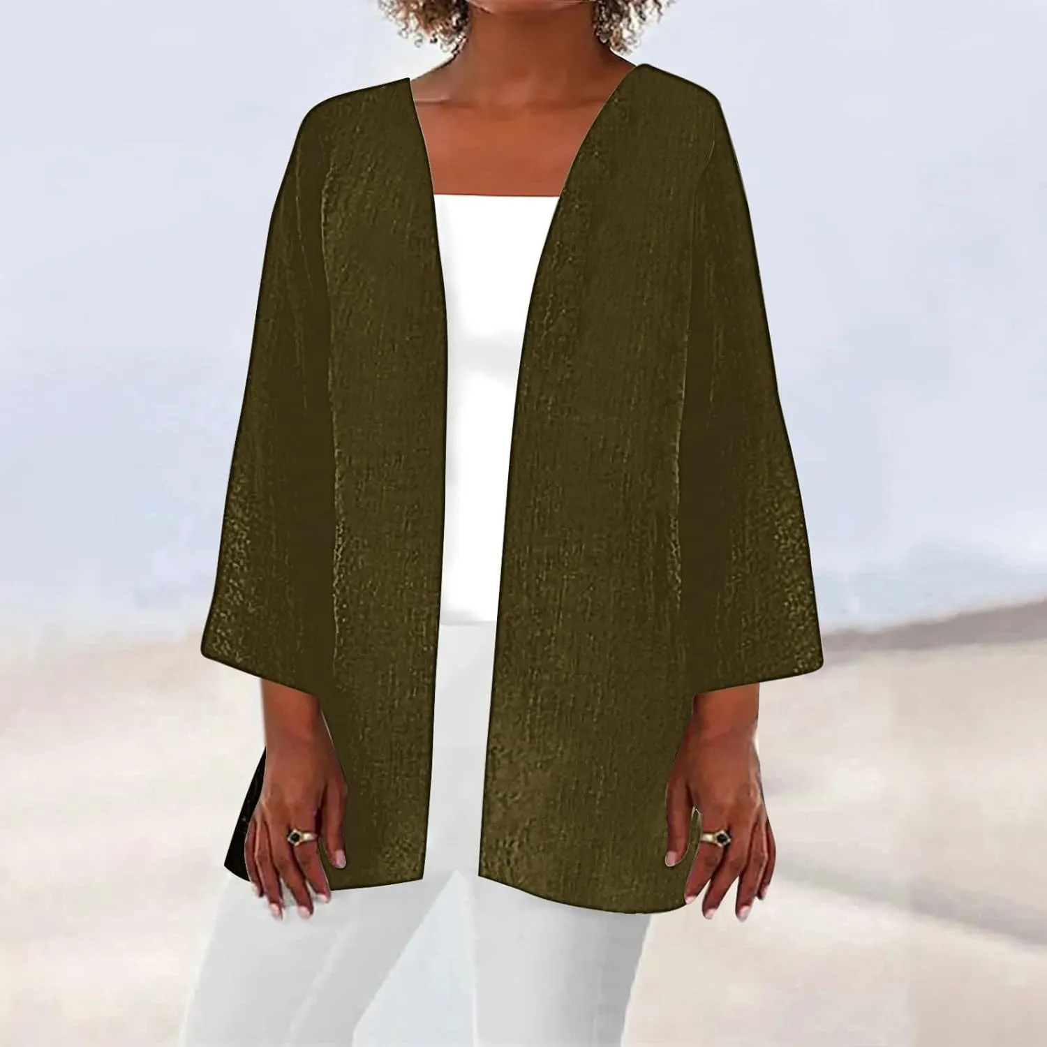 Lightweight Cardigans for Women Summer Long Cardigan Casual Open Front Beach Cover Ups 3/4 Sleeve Kimono Cardigan