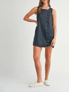 Linen Scallop Button Detail Mini Dress