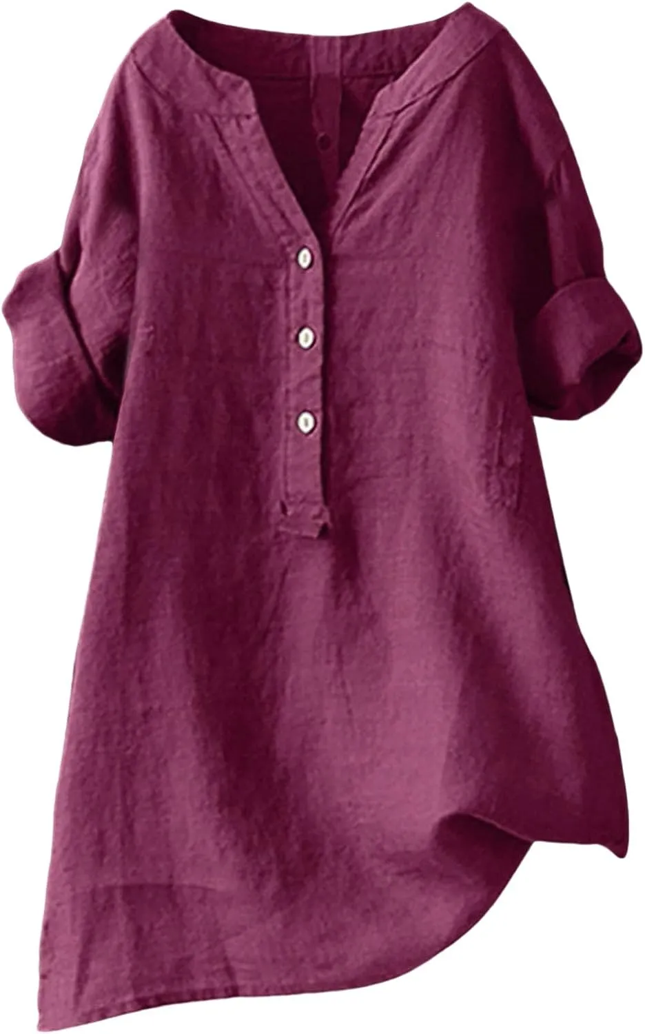 Linen Shirt for Women Short Sleeve V Neck Shirts Loose Fit Button Blouses Casual Solid Color Tops Breathable Summer Tee