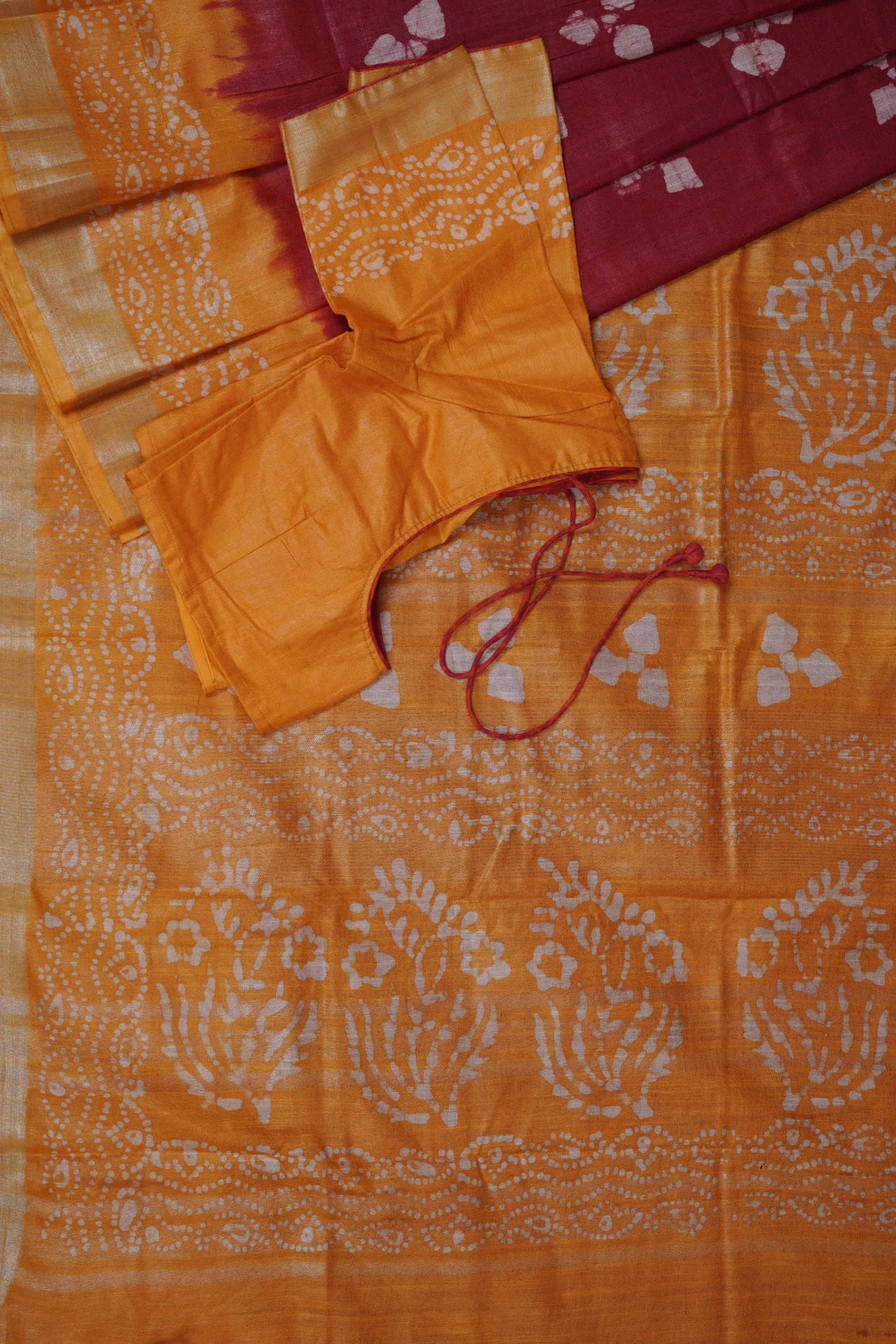 Liva Certified Linen Cotton Saree: Batik Prints and Contrast Border