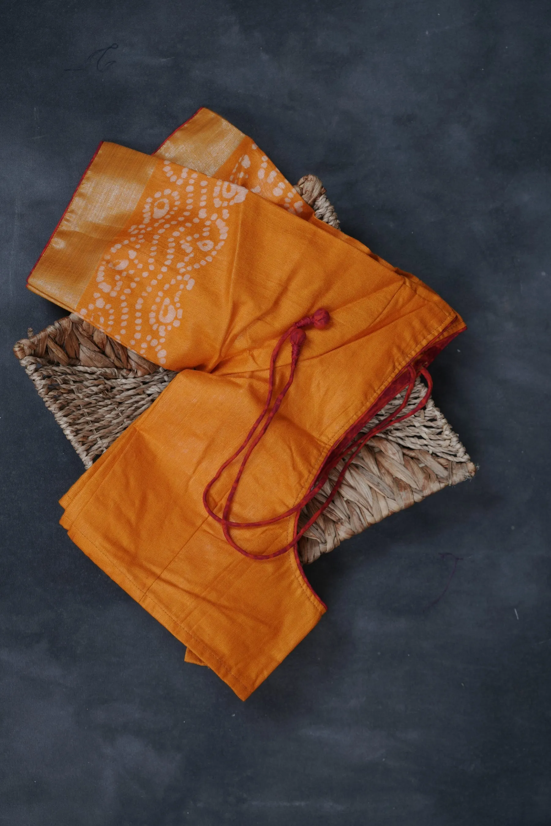 Liva Certified Linen Cotton Saree: Batik Prints and Contrast Border