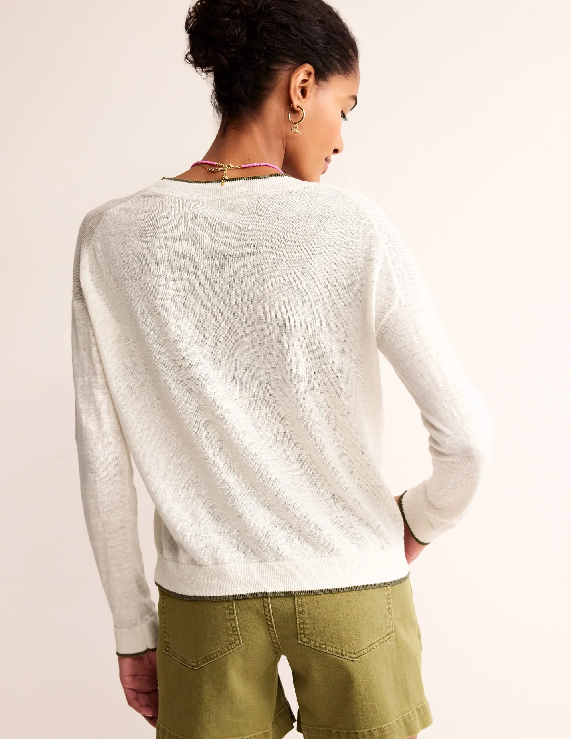 Maggie V-Neck Linen Cardigan-Warm Ivory
