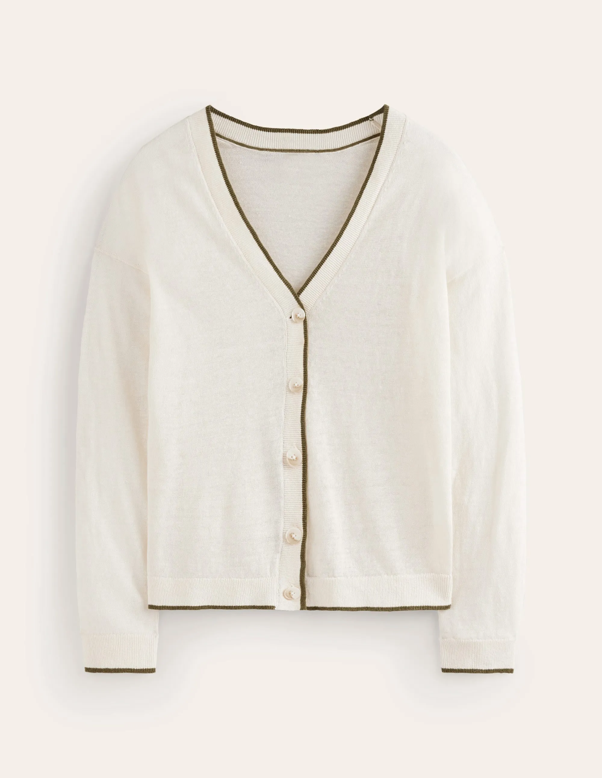 Maggie V-Neck Linen Cardigan-Warm Ivory