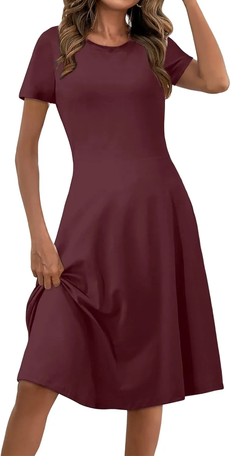Maxi Sundresses for Women Summer Casual T Shirt Dress Business Vintage Short Sleeve High Waist Flared Midi Dresses