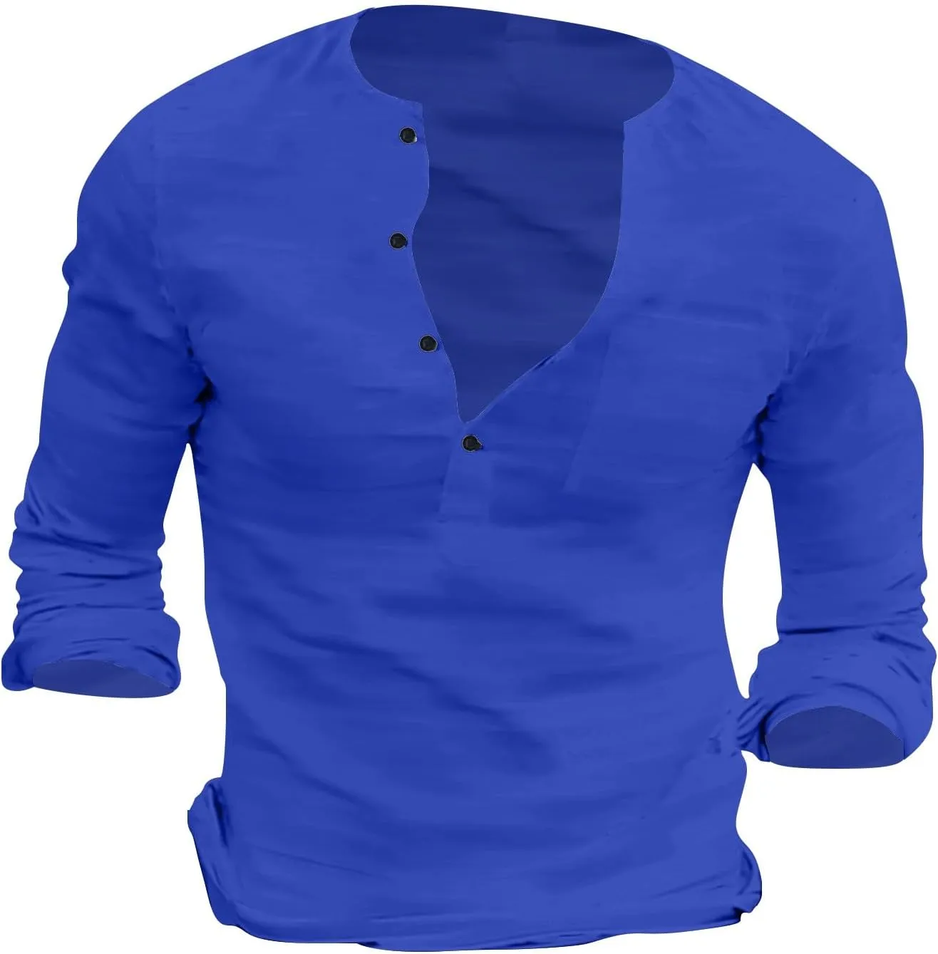 Men's Cotton Linen Henley T-Shirts Roll Up Long Sleeve Hippie Casual Beach Blouse Button Down Fashion Vacation Tops