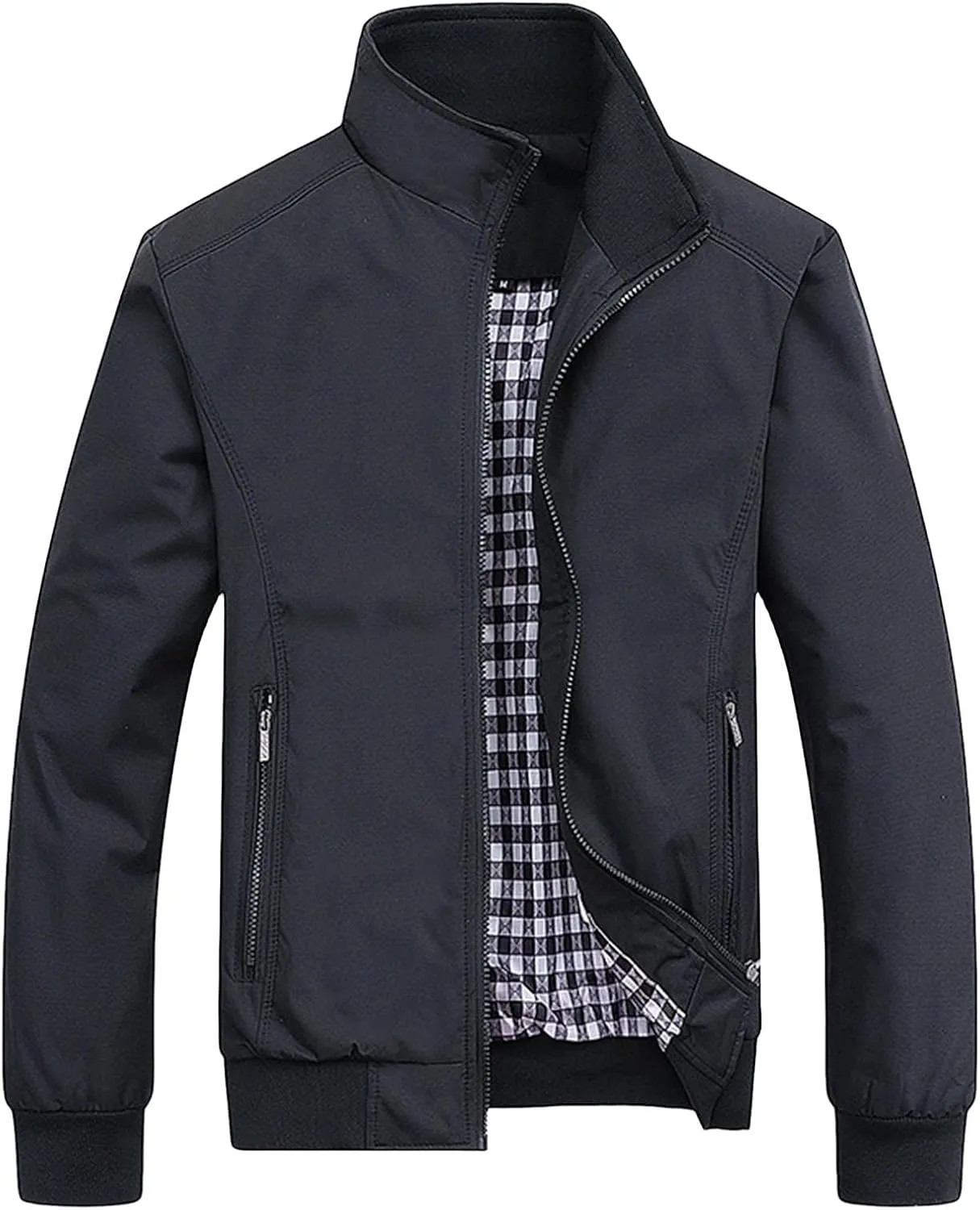 Men's Lightweight Bomber Jacket Breathable Spring Fall Full Zip Thin Windbreaker Outdoor Recreation Coat for Business