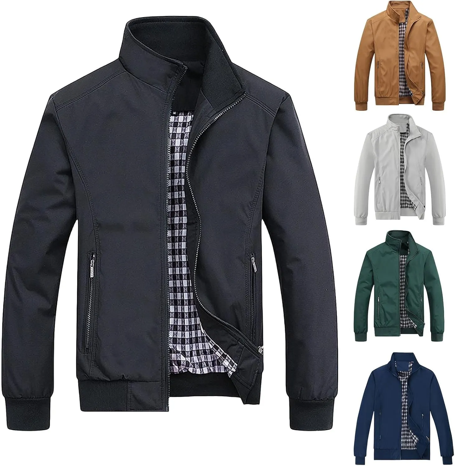 Men's Lightweight Bomber Jacket Breathable Spring Fall Full Zip Thin Windbreaker Outdoor Recreation Coat for Business