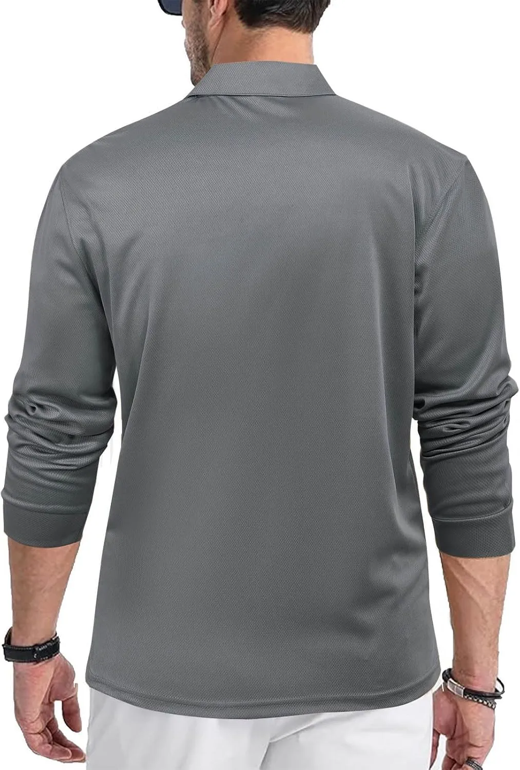 Mens Long Sleeve Polo Shirts Jersey Golf Shirt UPF 50  Quick Dry Button Casual Work Outdoor Lightweight Stylish Top